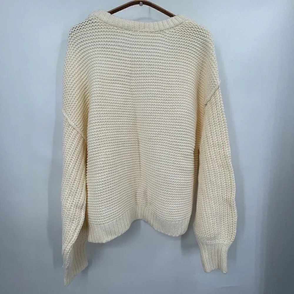 Free People Cream Dream Cable Knit Oversized Fisherman Sweater Size XS